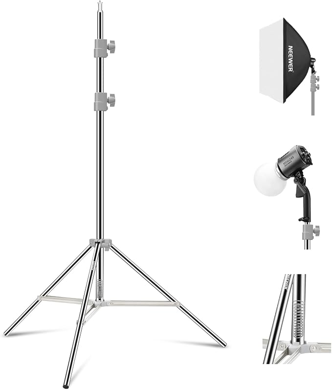 NEEWER ST-190SS stainless steel stand with tripod base and mounting details